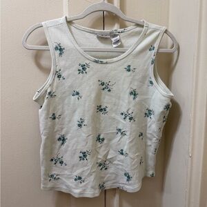 Floral Print Sleeveless Top - White and Green